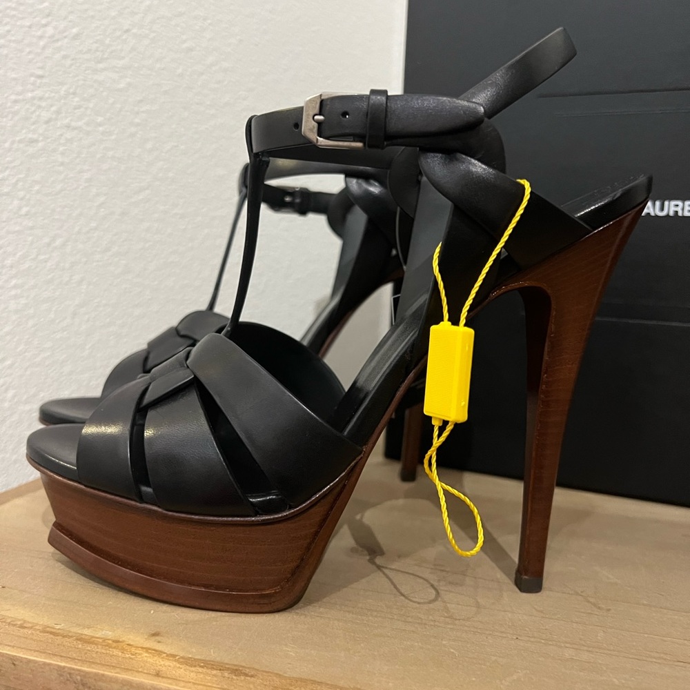 Saint Laurent Tribute Leather 105mm Platform Sandals NWT - Picture 3 of 10